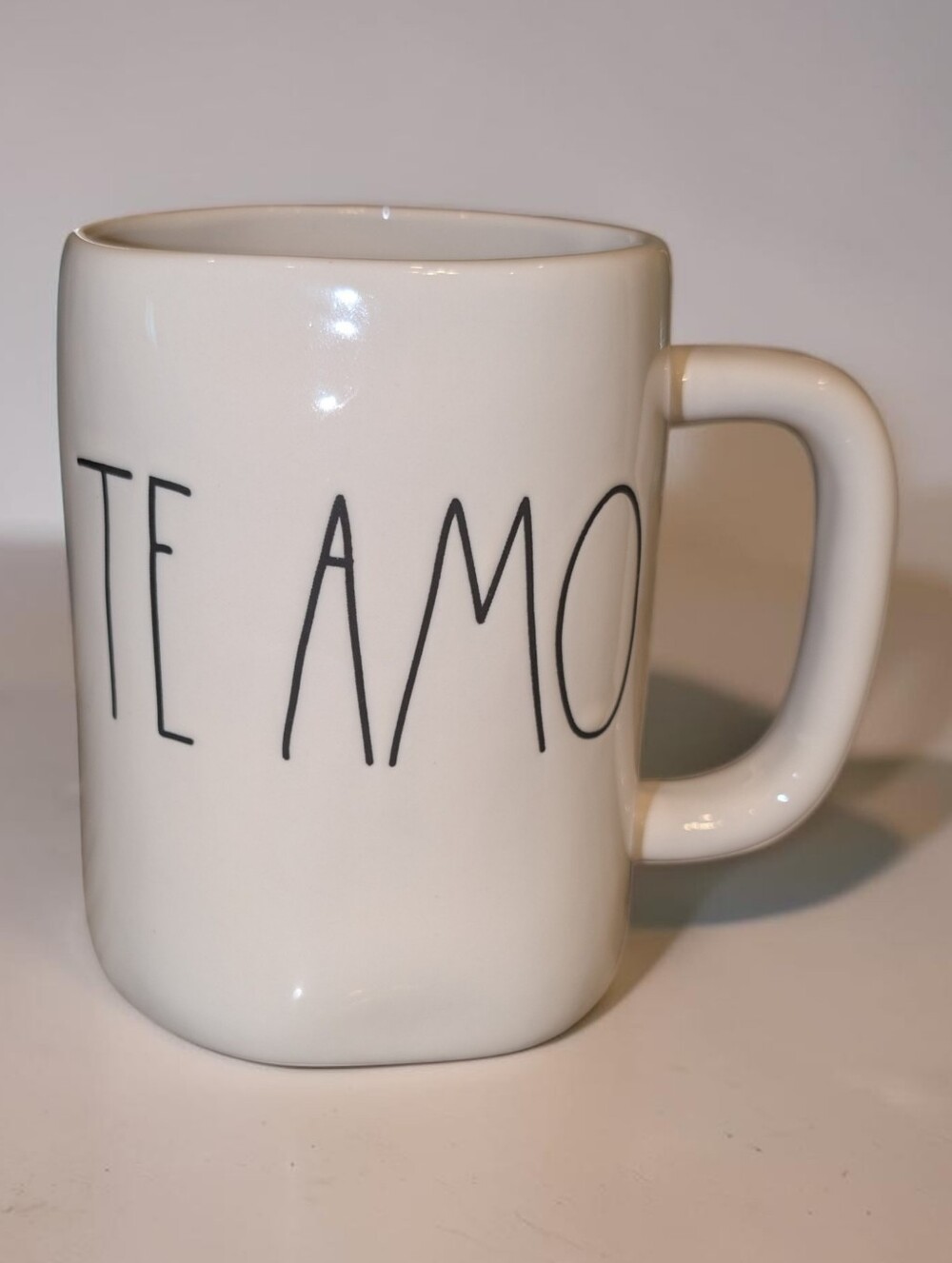 Rae Dunn White Ceramic Mug with TE AMO Lettering